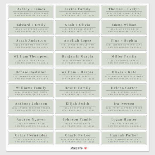 Chic Minimal Green Wedding Guest Address Labels (Blatt)