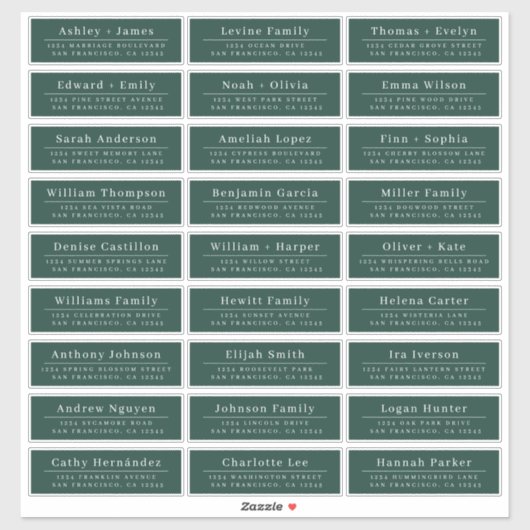 Chic Minimal Green Wedding Guest Address Labels (Blatt)