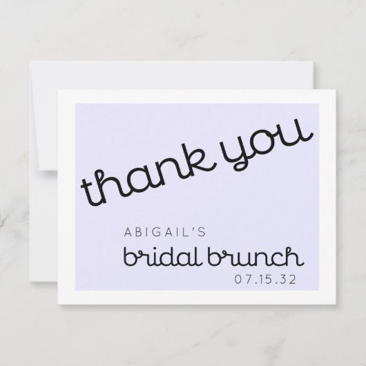 Chic Minimal Lavendel Mod Script Braut Brunch Dankeskarte (Vorderseite)