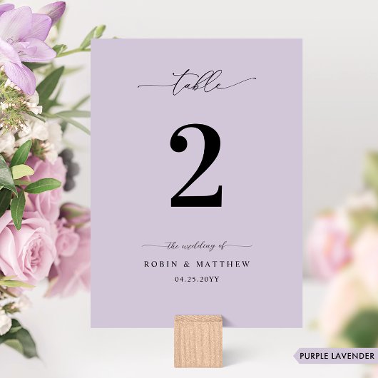 Chic, Minimal Lavender Lila Hochzeit Tischnummer