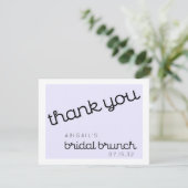 Chic Minimal Lavender Mod Script Bridal Brunch Dankeskarte (Stehend Vorderseite)