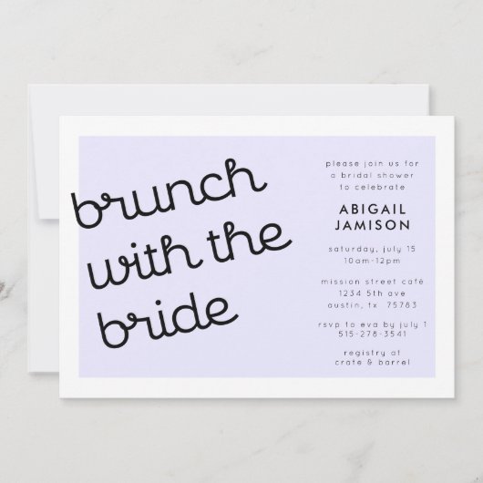 Chic Minimal Lavender Mod Script Bridal Brunch Einladung (Vorderseite)