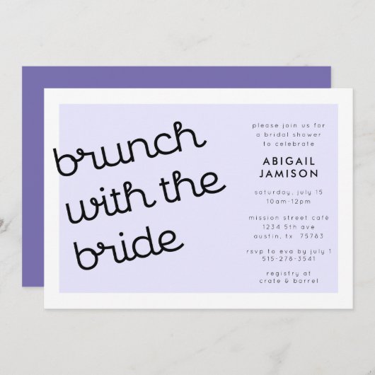 Chic Minimal Lavender Mod Script Bridal Brunch Einladung (Vorne/Hinten)