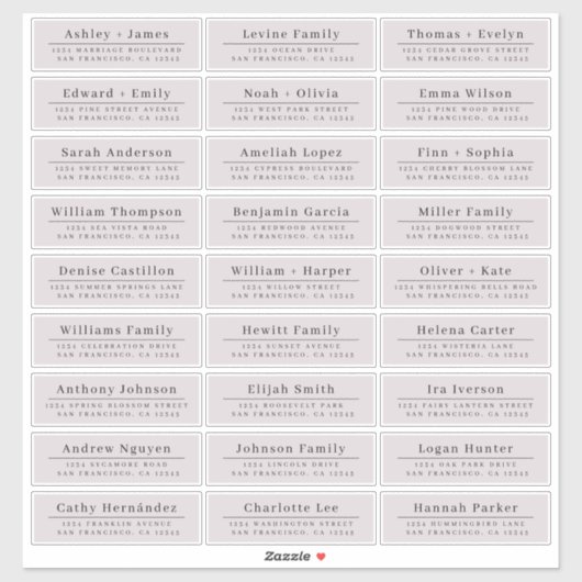 Chic Minimal Lila Wedding Guest Address Labels (Blatt)