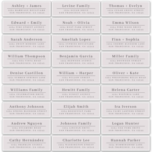 Chic Minimal Lila Wedding Guest Address Labels (Vorderseite)
