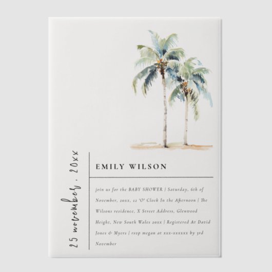 Chic Minimal Palm Trees Tropical Baby Dusche Pergament Einladungen (Vorderseite)