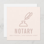 CHIC MINIMAL PINK BLUSH FEATHER NIB INKPOT NOTARY EINLADUNG (Vorne/Hinten)