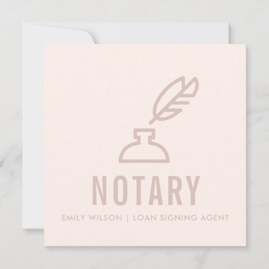 CHIC MINIMAL PINK BLUSH FEATHER NIB INKPOT NOTARY EINLADUNG (Vorderseite)