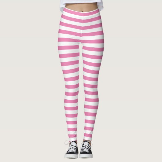 Chic Minimal Rosa und Weiß Streifen Leggings (Vorderseite)