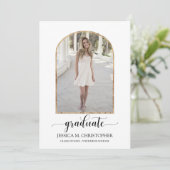 Chic Minimal Script Arch Foto Graduation Party Einladung (Stehend Vorderseite)