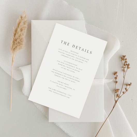 Chic Minimal Script Moderne Elegante Details Hochz Begleitkarte