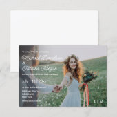 chic minimal script verblasst Foto Monogramm Hochz Einladung (Vorne/Hinten)