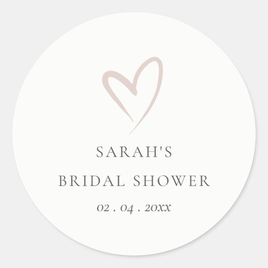 Chic Minimal Simple Blush Pink Heart Brautparty Runder Aufkleber (Vorderseite)