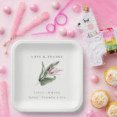 Chic Minimal Tropical Pink Leafy Blumenzehen Pappteller (Party)