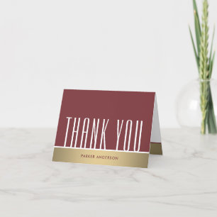 Chic Minimal Typography Elegantes Burgund und Gold Dankeskarte