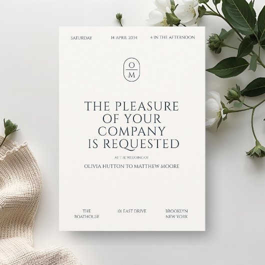 Chic Minimal Typography Monogram Wedding Einladung