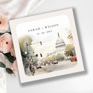 Chic Minimal Washington DC, USA Aquarell Hochzeit Quadratischer Aufkleber