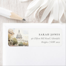 Chic Minimal Washington DC, USA Watercolor Address