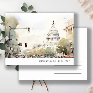 Chic Minimal Washington DC, USA Watercolor Travel Postkarte