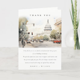 Chic Minimal Washington DC, USA Watercolor Wedding Dankeskarte