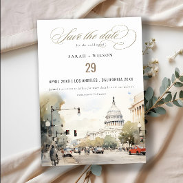 Chic Minimal Washington DC, USA Watercolor Wedding Save The Date