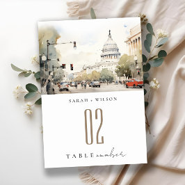 Chic Minimal Washington DC, USA Watercolor Wedding Tischnummer