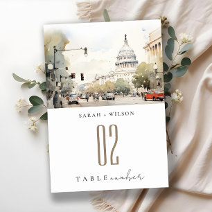 Chic Minimal Washington DC, USA Watercolor Wedding Tischnummer