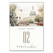Chic Minimal Washington DC, USA Watercolor Wedding Tischnummer (Rückseite)