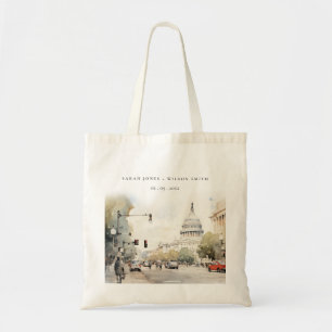 Chic Minimal Washington DC, USA Watercolor Wedding Tragetasche