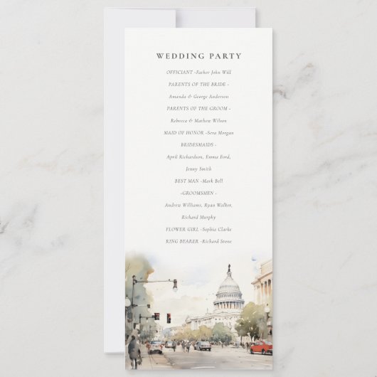 Chic Minimal Washington DC Watercolor Program Einladung (Rückseite)