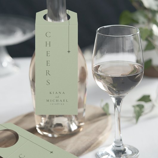 Chic Minimal Wedding Cheers Sage Green ID1046 Flaschenanhänger