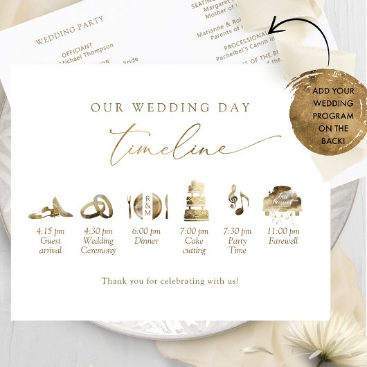 Chic Minimal Wedding Program Timeline in Gold