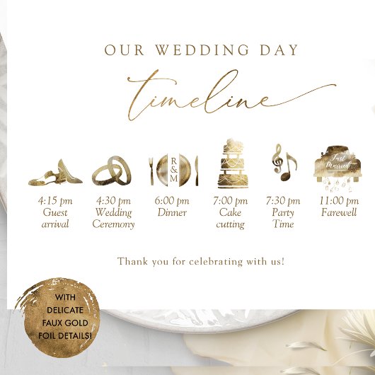 Chic Minimal Wedding Program Timeline in Gold