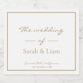 Chic Minimal | Weiße und goldene Hochzeitsflasche Schaumweinetikett (Einzelnes Label)