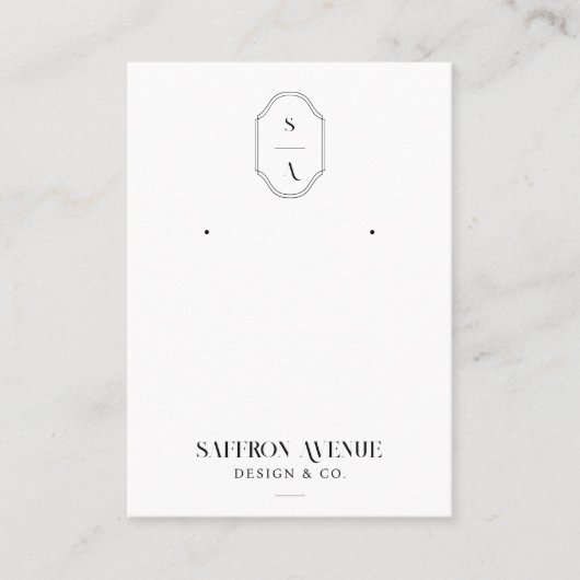Chic Minimal White Custom Monogram Earring Display Visitenkarte (Vorderseite)