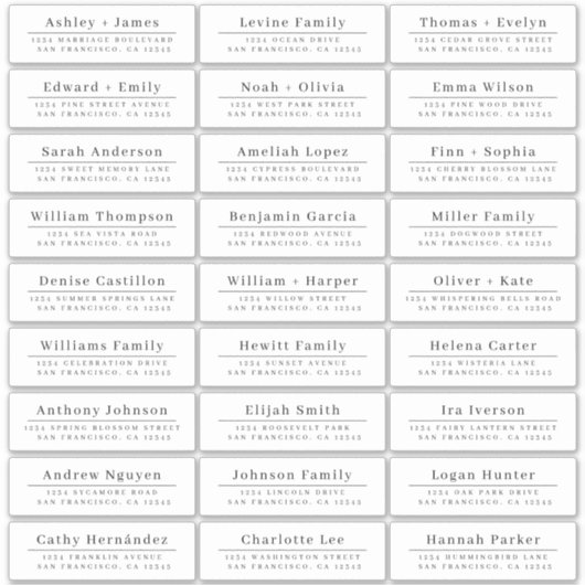 Chic Minimal White Wedding Guest Address Labels (Vorderseite)