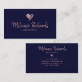 Chic minimalblau Imitate Kupferfolie Herz Visitenkarte (Vorne/Hinten)