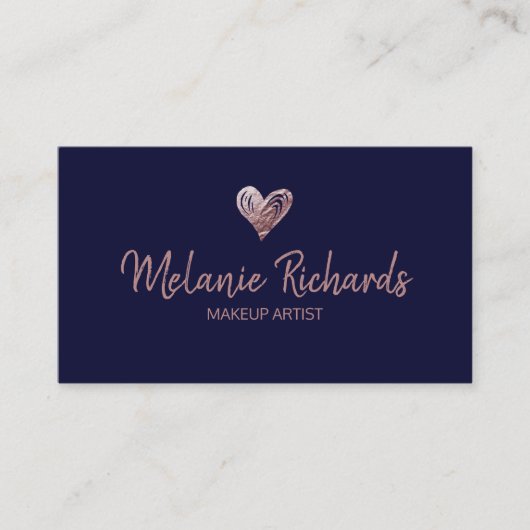 Chic minimalblau Imitate Kupferfolie Herz Visitenkarte (Vorderseite)