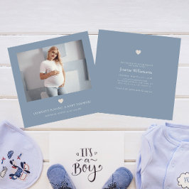 Chic minimale duskyblaue Foto Babydusche Einladung