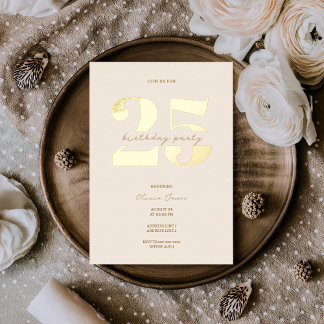 Chic minimalist 25. Geburtstag Folieneinladung