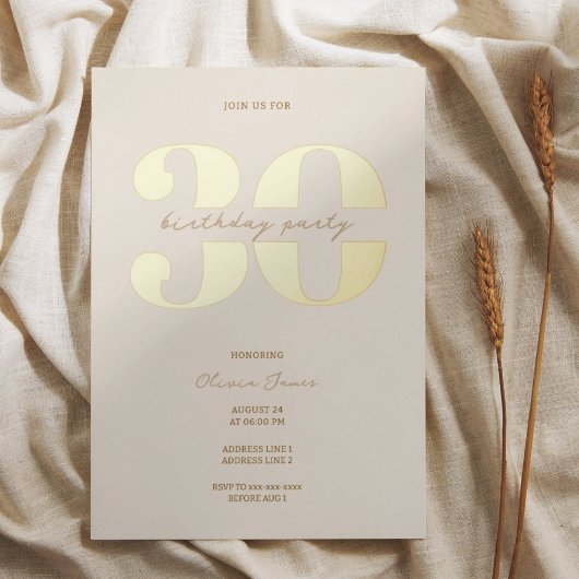 Chic minimalist 30th birthday  folieneinladung