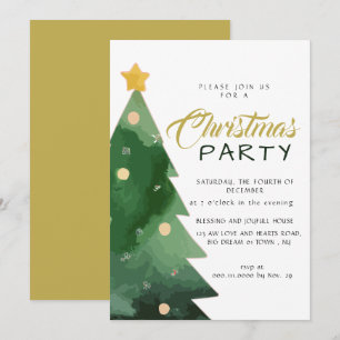 Chic Minimalist Gold Schrift Weihnachtsbaum Feiert Einladung