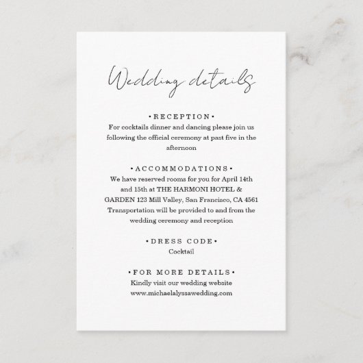 Chic Minimalist Handwriting Script Wedding Details Begleitkarte (Vorderseite)