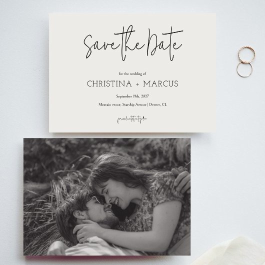 Chic Minimalist Kalligrafie-Script Foto-Hochzeit  Save The Date