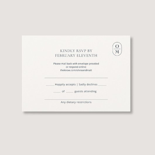 Chic Minimalist Monogram Wedding RSVP Karte