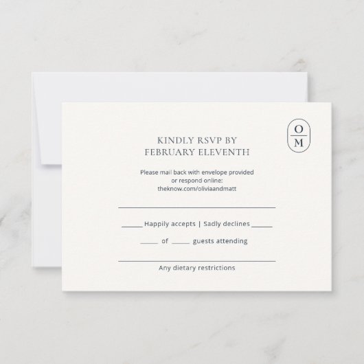 Chic Minimalist Monogram Wedding RSVP Karte (Vorderseite)