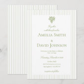 Chic Minimalist Stripe Green Wedding Invitation  Einladung (Vorne/Hinten)