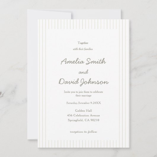 Chic Minimalist Stripe Green Wedding Invitation  Einladung (Vorderseite)
