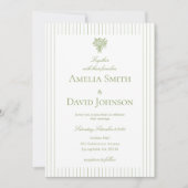 Chic Minimalist Stripe Green Wedding Invitation  Einladung (Vorderseite)