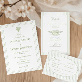 Chic Minimalist Stripe Green Wedding  RSVP Karte